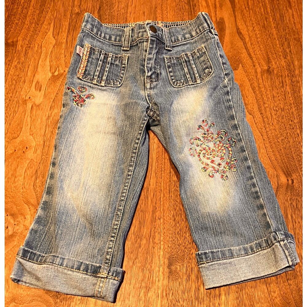 Jet-Set Girls Embroidered Jeans Size‎ 6X Blue Adjustable Waist Cuffed Denim